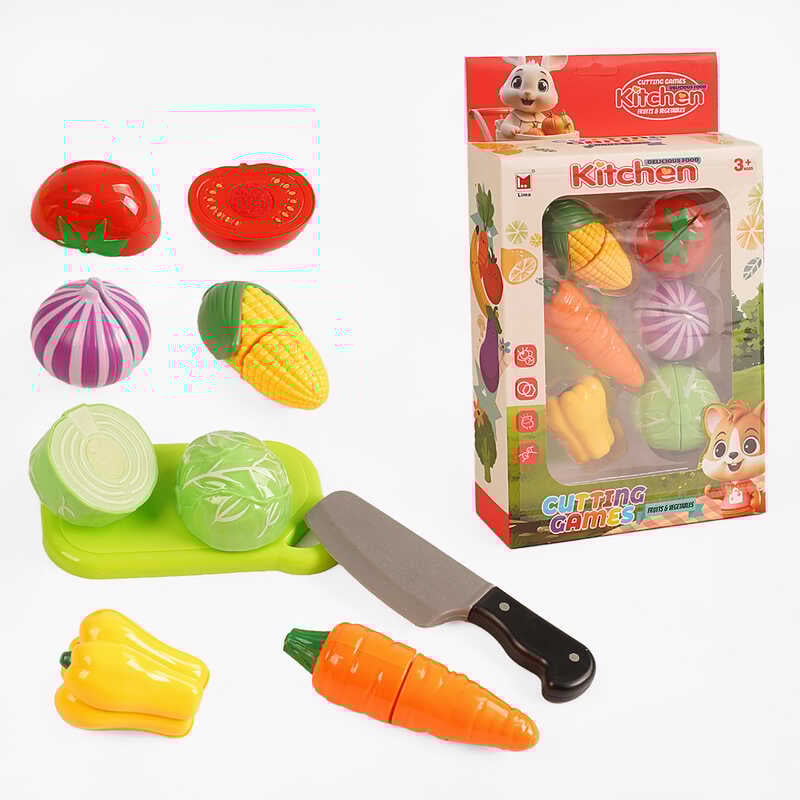 Продукти на липучках 1294 B (60/2) 6 овочів, ніж та дошка для нарізання, в коробці