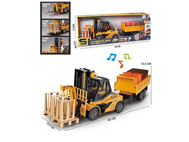 Спецтехніка JS 130 D (24) вилковий навантажувач із причепом, підсвічування, звукові ефекти, інерція, масштаб 1:16, в коробці