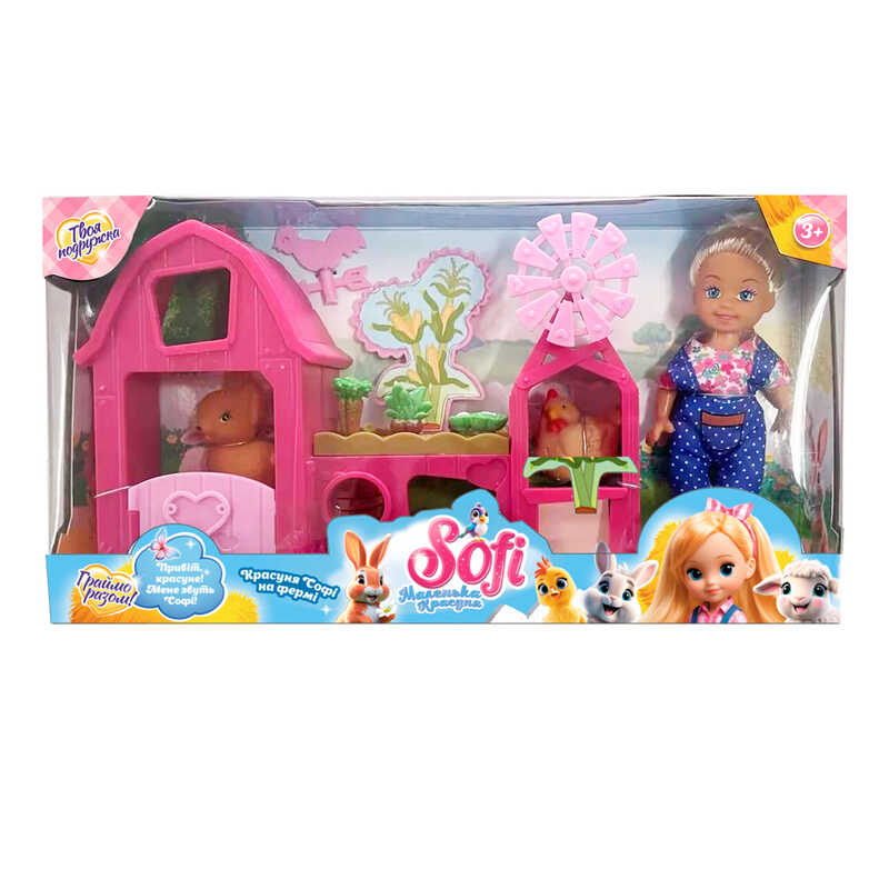 Лялька Sofi 49430 (72/2) “На фермі”, висота ляльки 11 см, будиночок, фігурки тварин, в коробці