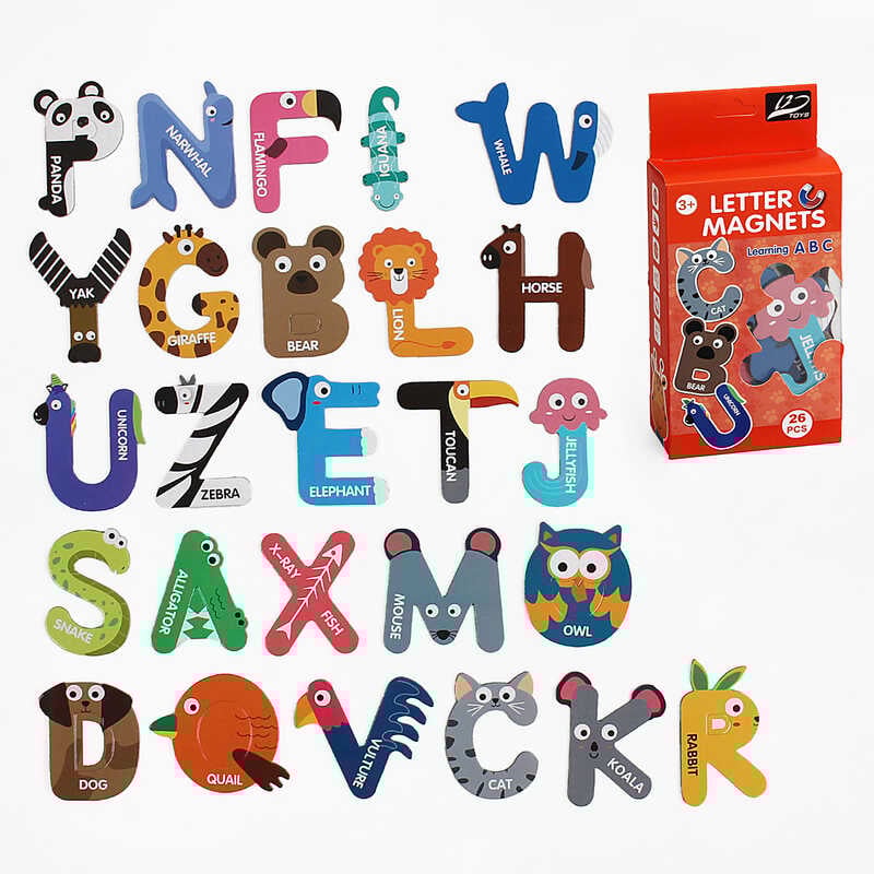 Магнітний алфавіт 202-4 (96/2) “Звірятки”, 26 елементів, англійська абетка, в коробці