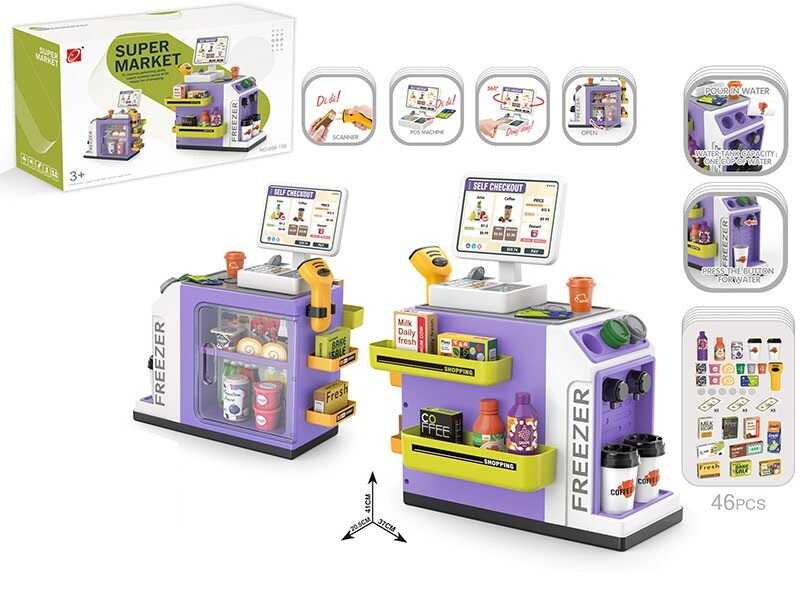 Супермаркет 668-136 (18) 46 елементів, звук, підсвічування, сканер, продукти, купюри, монети, на батарейках, в коробці