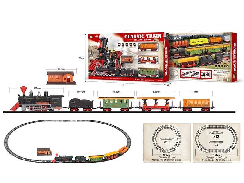 Залізниця 5143 (18/2) 26 елементів, звуки, підсвічування, локомотив, 4 вагони, в коробці