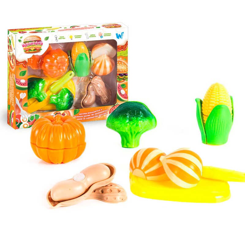 Набір продуктів “Кулінарна фантазія” 22370 (96/2) "WToys", 12 елементів, овочі на липучках, дошка для нарізання, ніж, в коробці