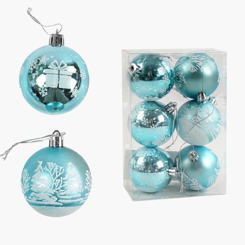 Новорічні прикраси C 67669 (120) 6 штук, кульки, D = 5,5 см, у слюді