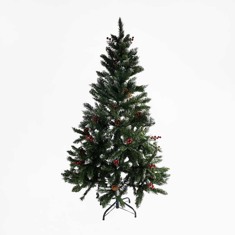 Ялинка штучна C 66875 (1) висота - 150 см, розбірна, прикрашена ягодами й шишками, в коробці