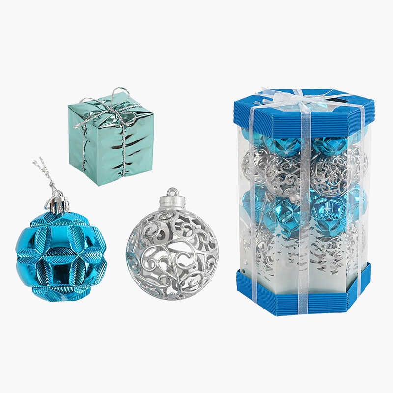 Новорічні прикраси C 67412 (48) 35 штук, кульки, подарунки, D = 5 см, в слюді