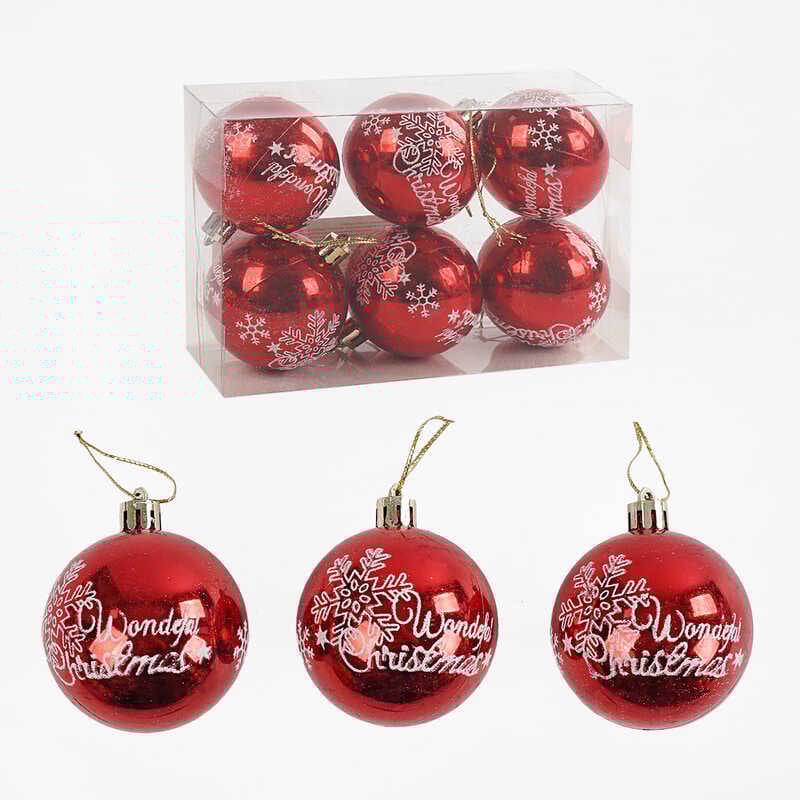 Новорічні прикраси C 67670 (120) 6 штук, кульки, D=6 см, у слюді, ВИДАЄТЬСЯ МІКС ВИДІВ