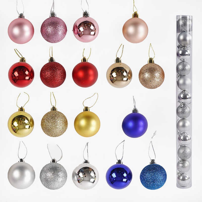 Новорічні прикраси C 67751 (96) 6 видів, 12 штук, кульки, D=5 см, у слюді, ВИДАЄТЬСЯ МІКС ВИДІВ
