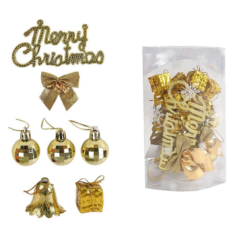 Новорічні прикраси C 67442 (180) 26 штук, кульки, подарунки, бантики, D=3 см, у слюді