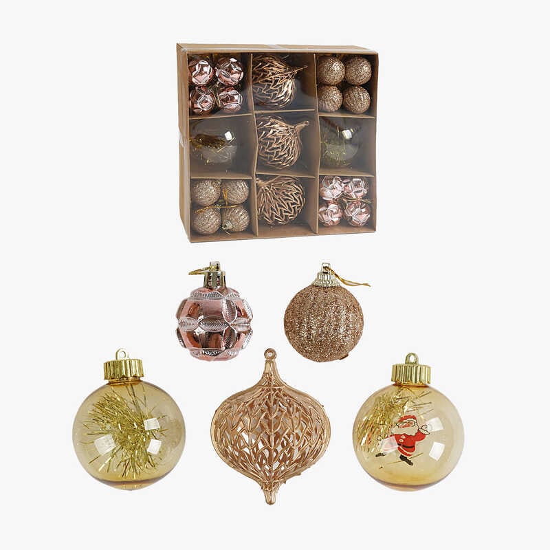 Новорічні прикраси C 67447 (48) кульки, подарункові коробки, 37 штук, діаметр 7 і 3.5 см, в коробці