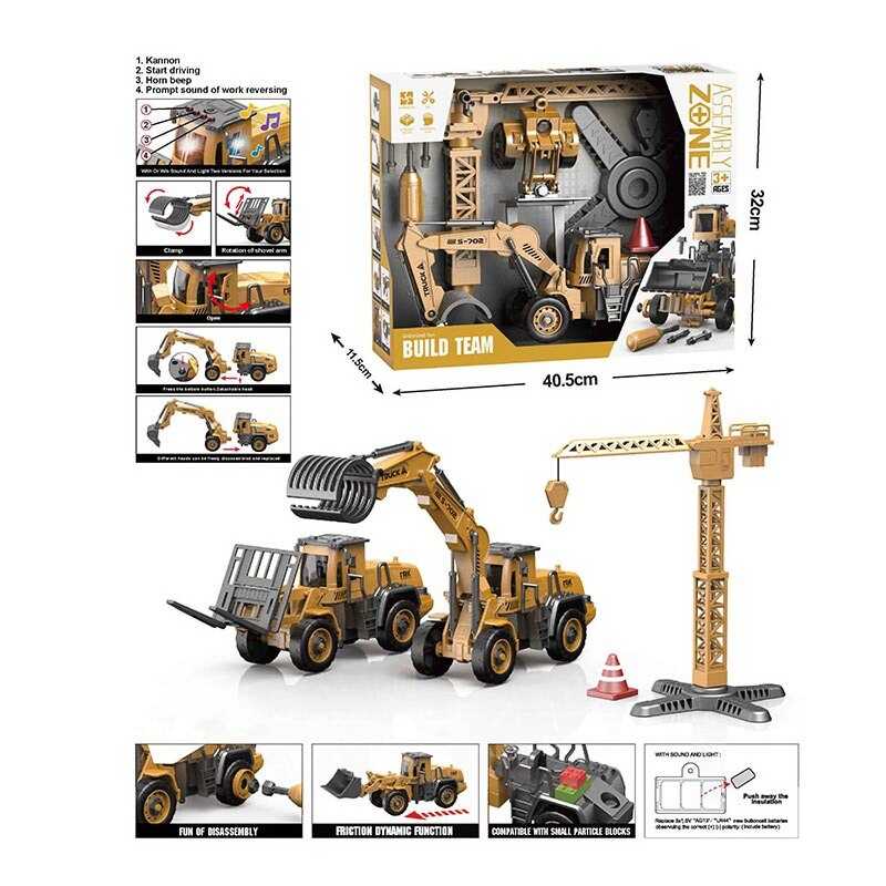 Набір спецтехніки YW 9101 C (18/2) підсвічування, звуки, інерційний механізм, рухливі елементи, інструменти, функціональний кран, в коробці