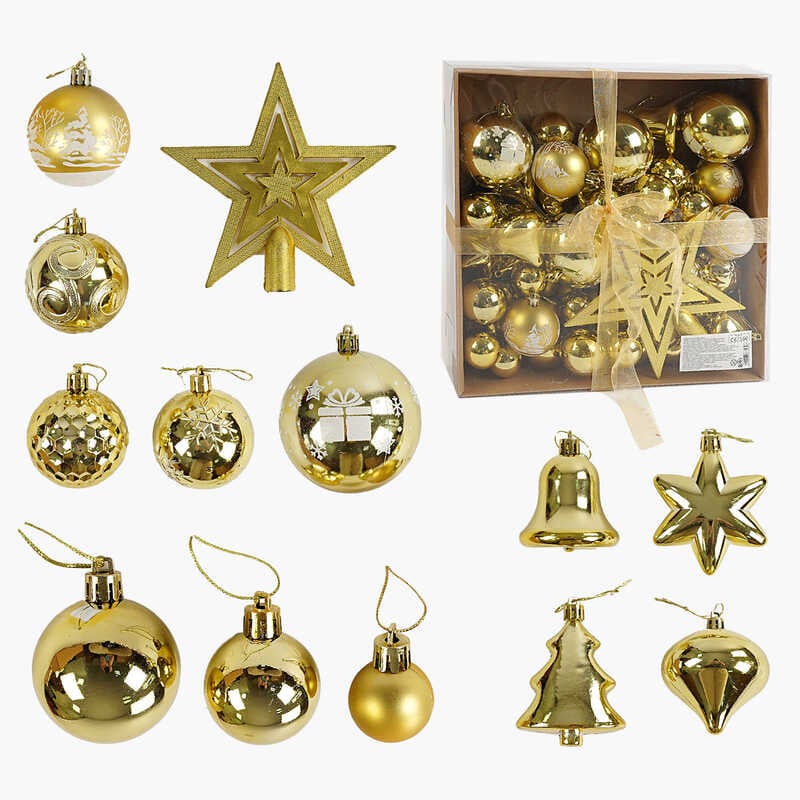 Новорічні прикраси C 67560 (16) 80 штук, іграшки різної форми, в коробці