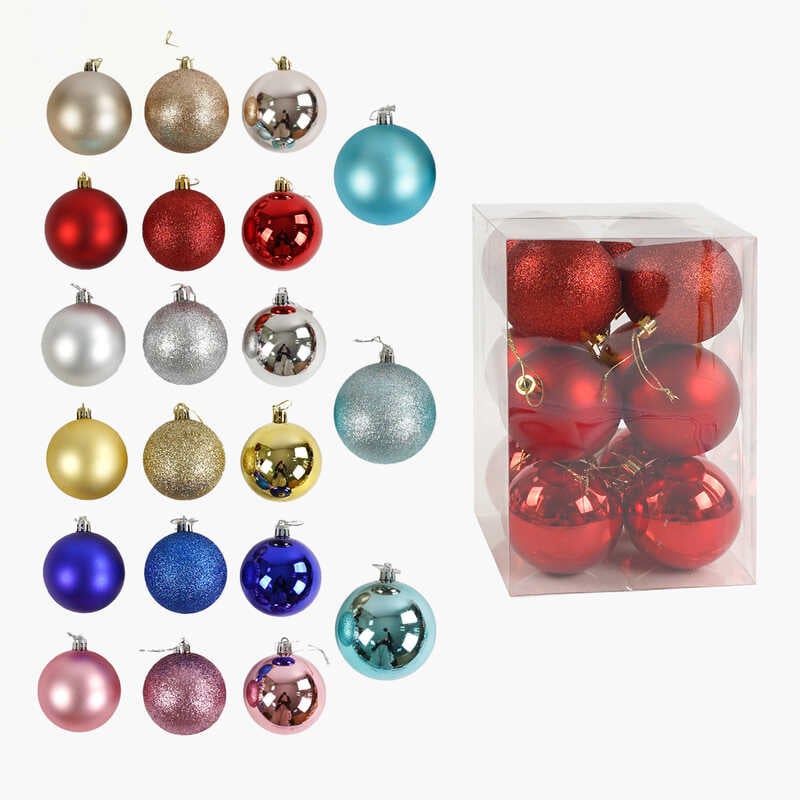 Новорічні прикраси C 67654 (64) 6 штук, кульки, D = 7,5 см, у слюді, ВИДАЄТЬСЯ МІКС ВИДІВ