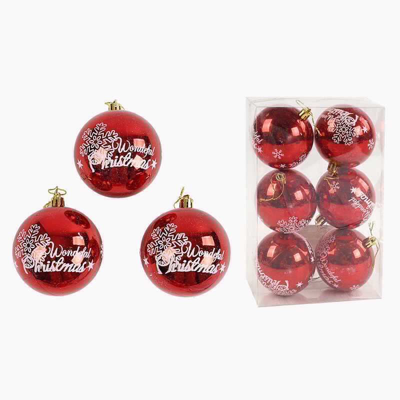 Новорічні прикраси C 67686 (64) 6 штук, кульки, D = 7,5 см, у слюді