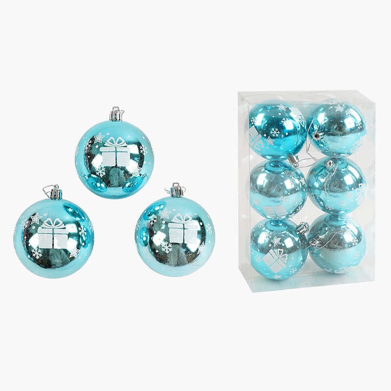 Новорічні прикраси C 67694 (64) 6 штук, кульки, D = 7,5 см, у слюді
