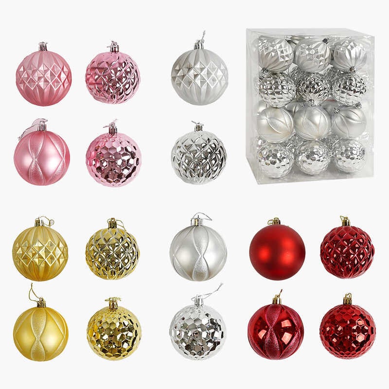 Новорічні прикраси C 67705 (16) 4 види, кульки, 24 штуки, D = 8 см, в слюді, ВИДАЄТЬСЯ ТІЛЬКИ МІКС ВИДІВ