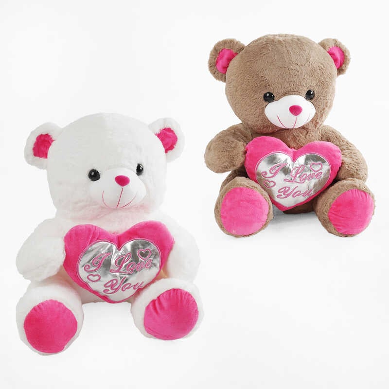 М`яка іграшка M 17385 (50) 2 види, "Ведмедик", висота 40см, тримає сердечко в лапках, ВИДАЄТЬСЯ МІКС ВИДІВ