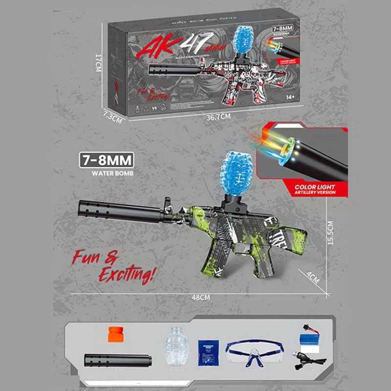 Автомат G 950-10 A (36) підсвічування, довжина з глушником 49см, пачка орбізів, окуляри, механічний принцип роботи, акумулятор 7.4V, в коробці