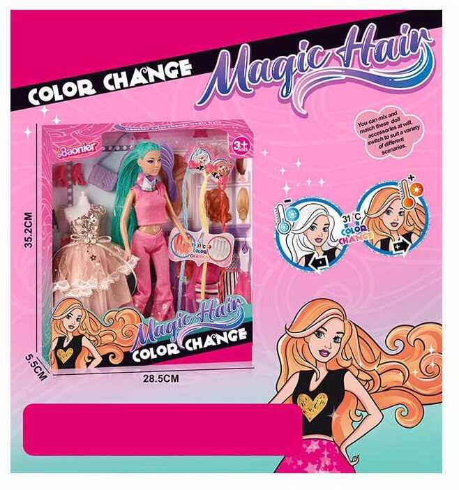 Лялька JJ 9914-2 W (48/2) висота - 30 см, змінює колір волосся, 3 знімні прядки, шарнірні суглоби, гумова голова, сукня, аксесуари, в коробці