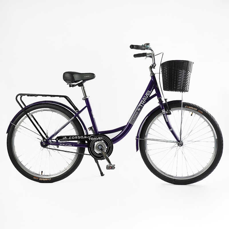 Велосипед міський Corso «TRAVEL» 26`` TL-26106 + КОШИК (1) одношвидкісний, сталева рама 16.5``, корзина, багажник