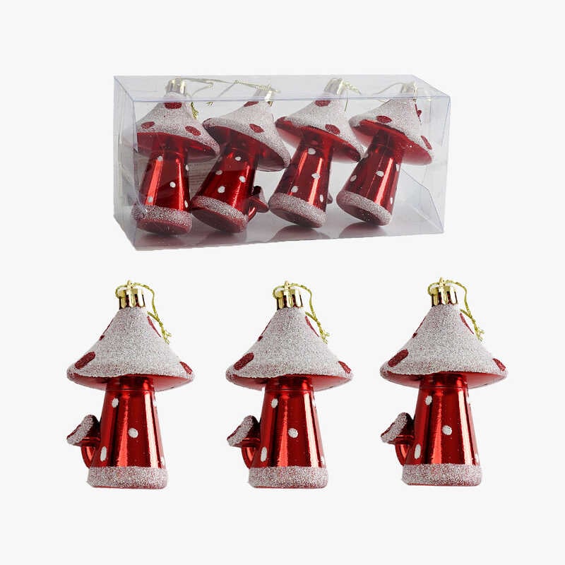 Новорічні прикраси C 67192 (120) 4 штуки, грибочок, висота - 9,5 см, у слюді