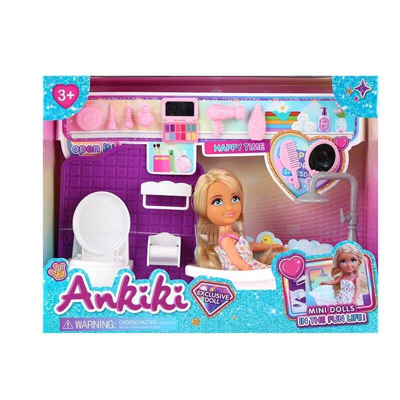 Лялька з аксесуарами 606033 (36) висота - 13 см, рухомі кінцівки, прошите волосся, гумова голова, ванна, аксесуари, в коробці  