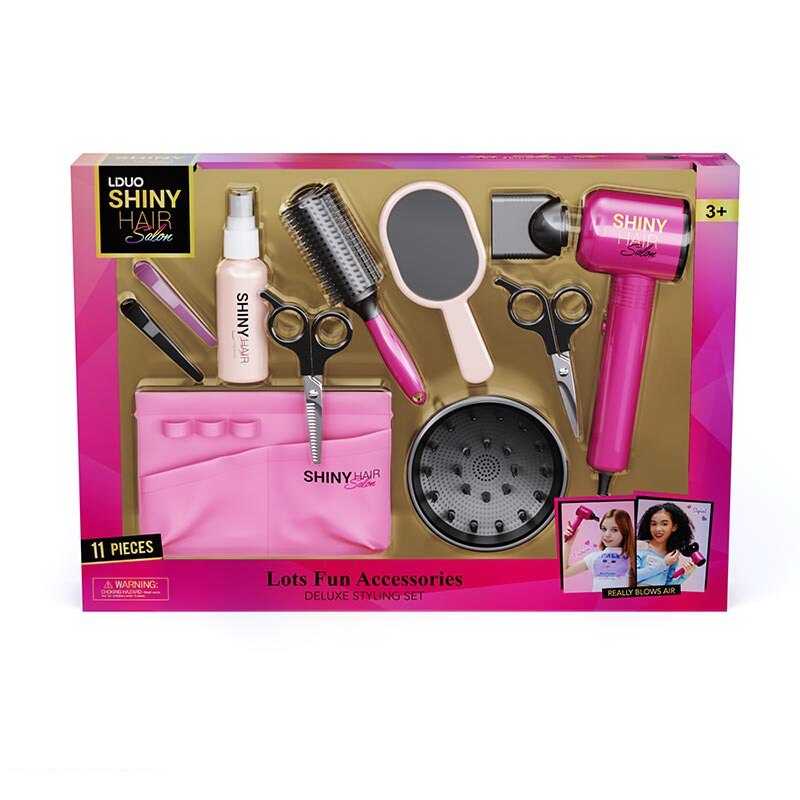 Набір перукаря 626019 (18) 11 елементів, функціональний фен, насадка, ножиці, заколки, бігуді, кишеня для інструментів, в коробці
