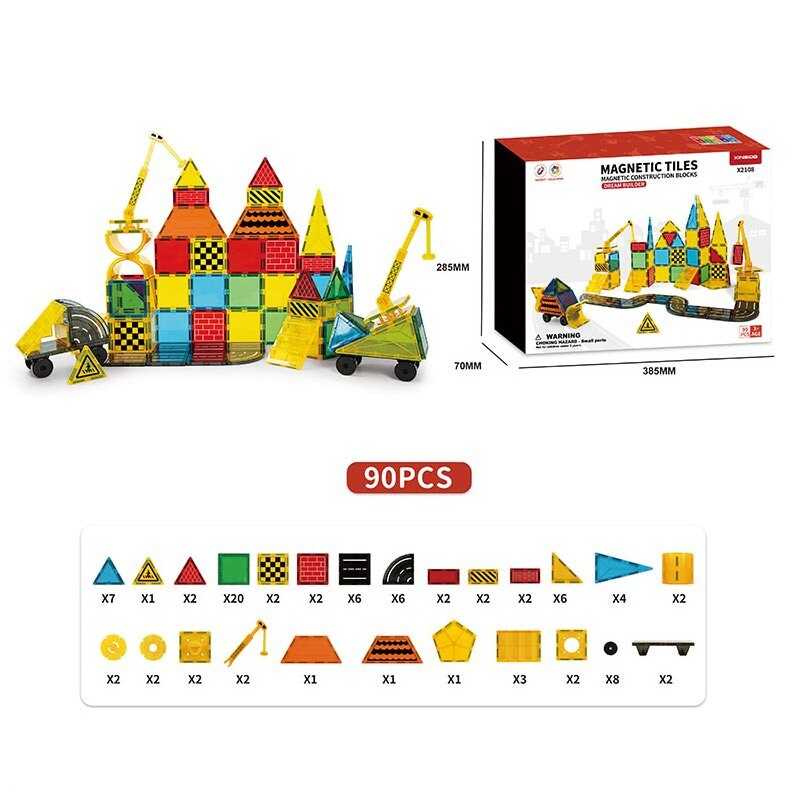 Магнітний конструктор X 2108 (8) “Будівельний майданчик”, 90 деталей, машинка, в коробці
