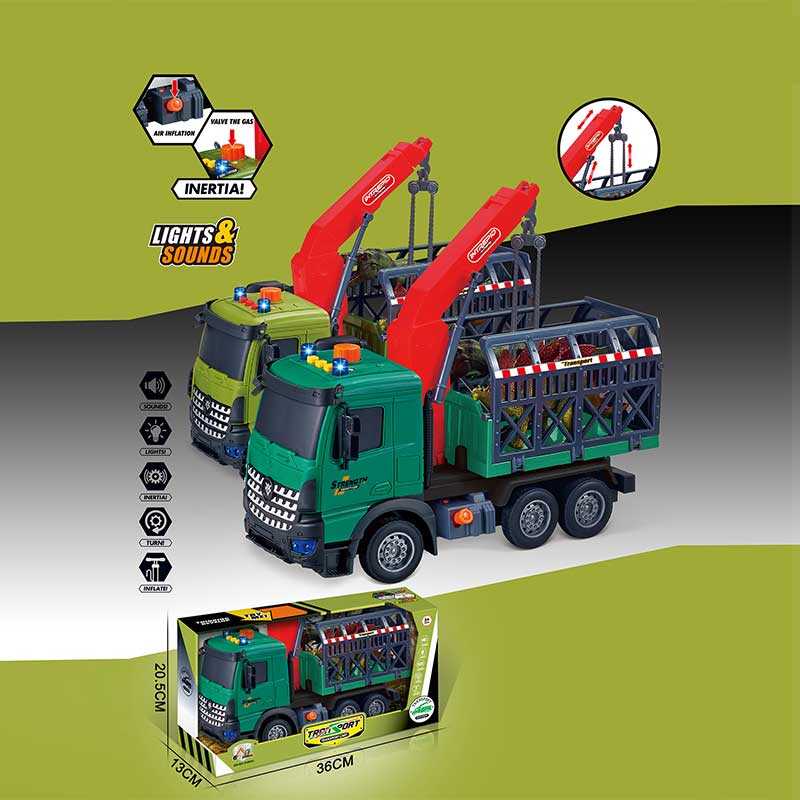 Машина музична 687-61 B (24/2) 2 види, "Вантажівка", підсвічування, звукові ефекти, інерція, рухомі деталі, фігурка динозавра, в коробці