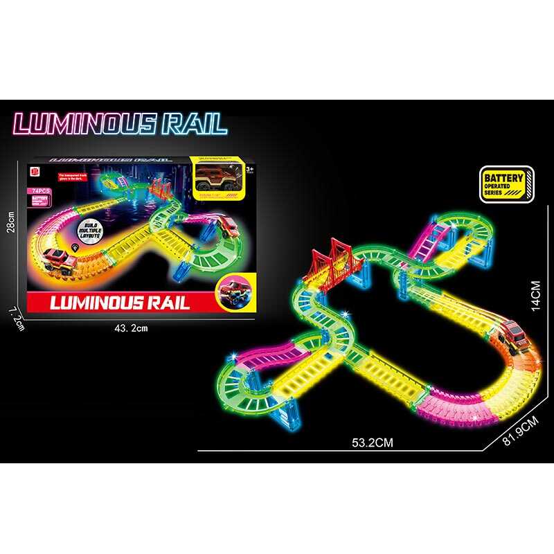 Трек 888-132 (36) 74 елементи, люмінесцентний, машинка на батарейці, підсвічування, в коробці