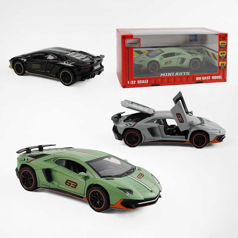 Машинка 3239 A (72) 3 кольори, металопластик, масштаб 1:32, звук, підсвічування, відкриваються двері, інерція, в коробці, ВИДАЄТЬСЯ ТІЛЬКИ МІКС ВИДІВ