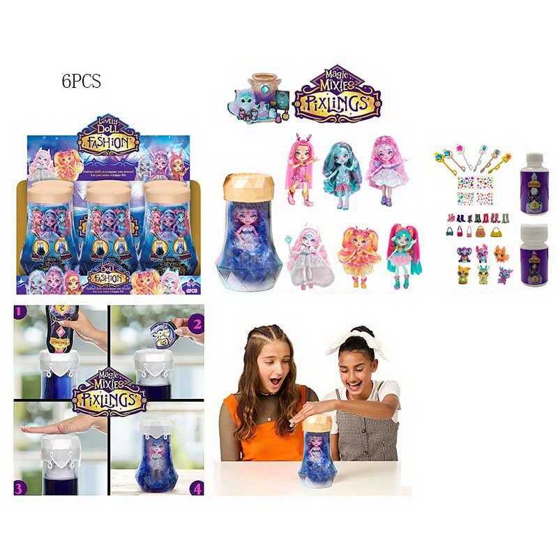 Набір ляльок TK 2036 (24/2) ЦІНА ЗА 6 ШТУК В БЛОЦІ, 15 см, шарнірні суглоби, чарівна вода, аксесуари, наліпки, в коробці