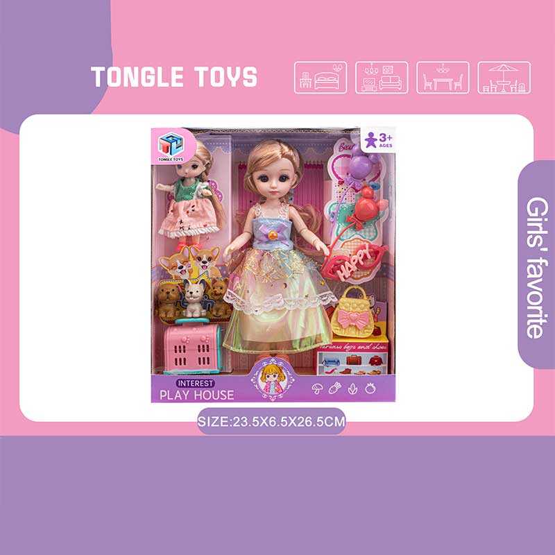 Набір ляльок 6688-29 (54) 2 ляльки, висота: 22 см та 10 см, імітація скляних очей, шарнірні суглоби, аксесуари, улюбленці, в коробці