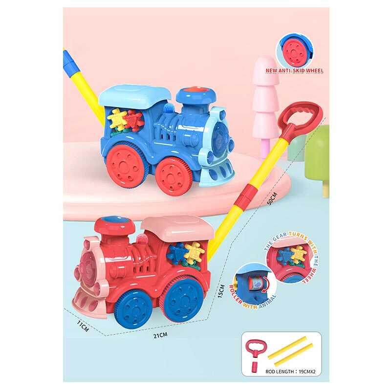 Каталка 8525 (48/2) “Паровозик”, на паличці, рухомі шестерні, шнурочок та кільце, в пакеті