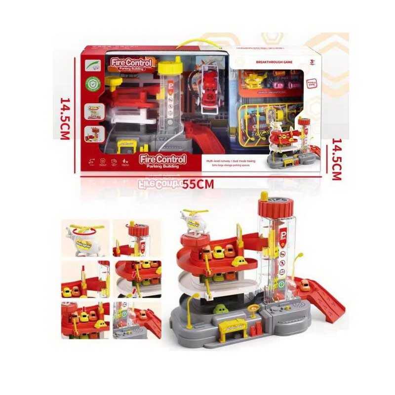 Трек 32-2 (18) трирівневий, механічний підіймач, 4 мінімашинки, вертоліт, аксесуар, в коробці     