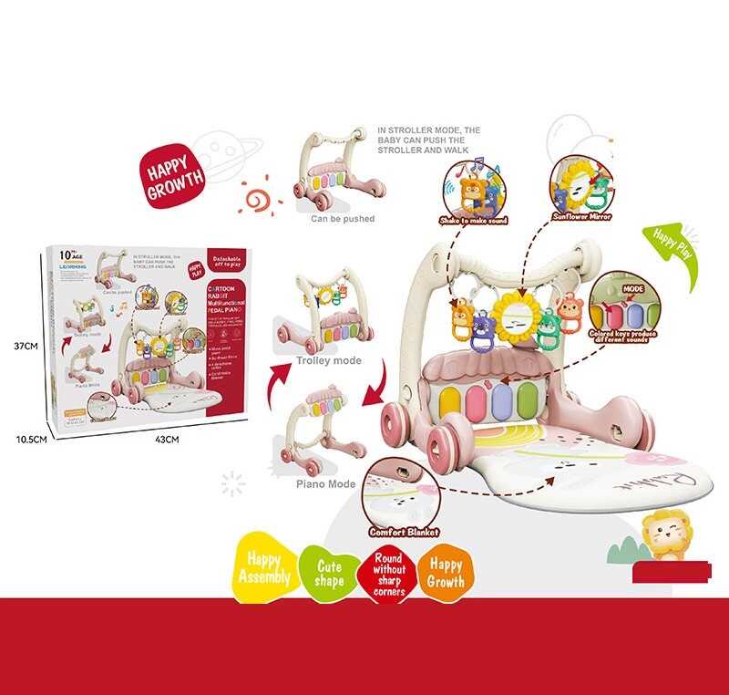 Ходунки 368-45 B (16) 3в1, килимок, музична панель, музика, регулювання гучності, підсвічування, 4 брязкальця, дзеркальце, в коробці