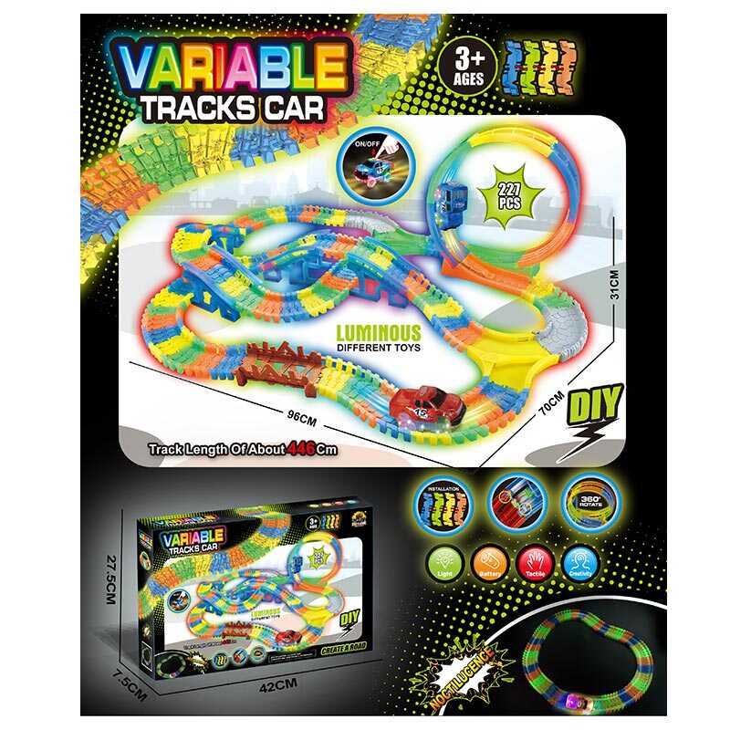 Трек GD 80 A (24) світло, машинка на батарейках, люмінесцентний, автоматичний рух, звук, 227 елементів, довжина треку 446 см, в коробці