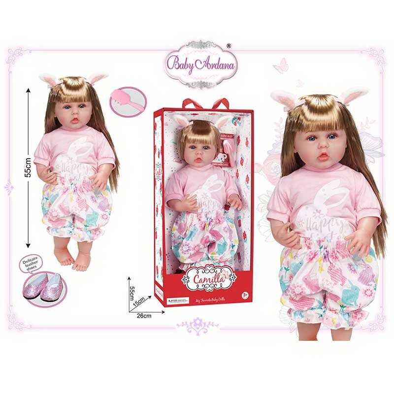 Лялька A 919 C (12/2) гумова, висота - 55 см, прошите волосся, рухомі кінцівки, щітка для волосся, заколки з “вушками”, пінетки, в коробці