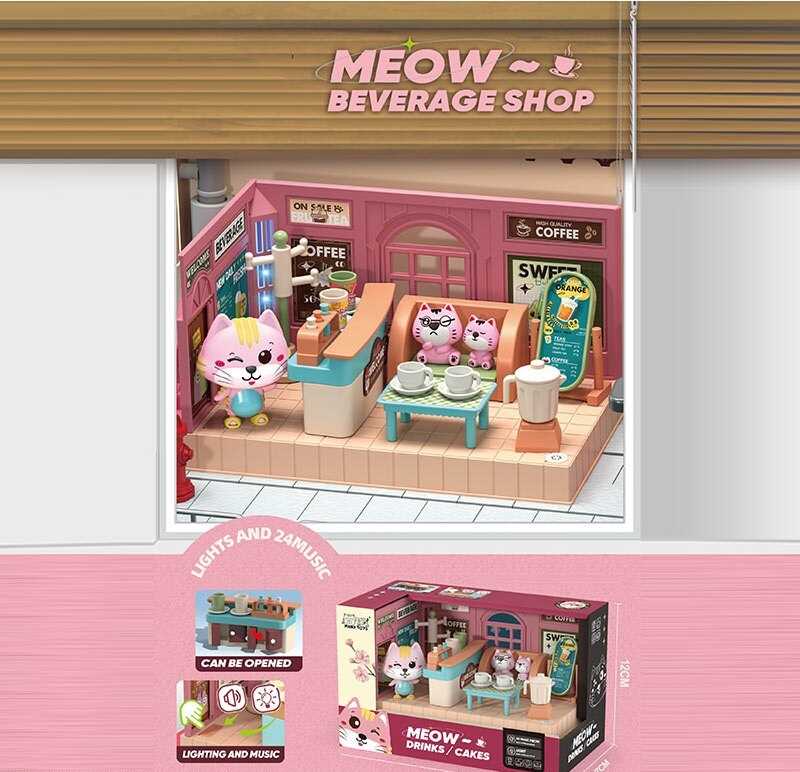 Набір меблів HY 109 A2 (60/2) “Кав'ярня”, підсвічування, мелодії, фігурки тварин, муляжі меблів, посуду, в коробці