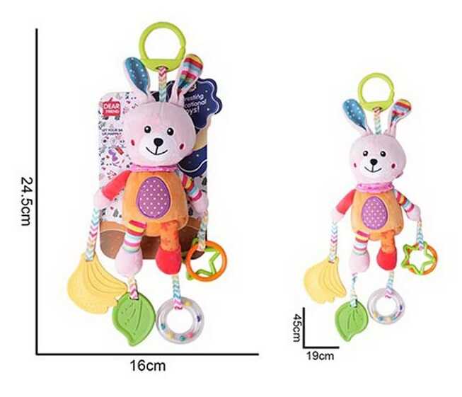 Брязкальце 688 M50 (72) "Зайчик", текстильне, шумливі кульки, підвіски, 2 прорізувачі, кільце для підвішування, в пакеті