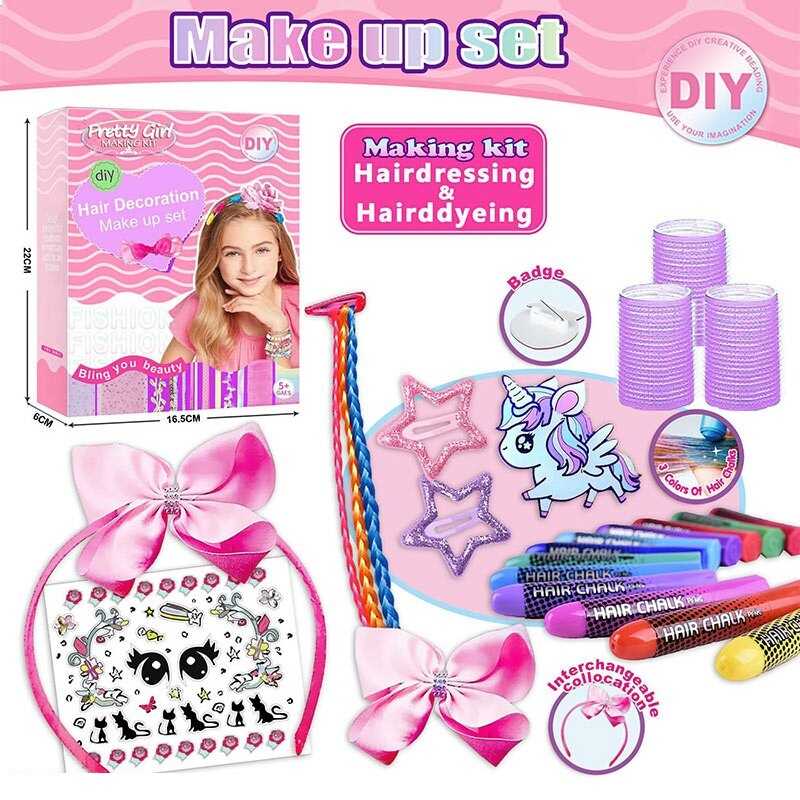 Набір прикрас L 5305 (120/2) 3 олівці з м'якими стрижнями, прикраса для волосся, м'які бігуді, заколки, наліпки, в коробці