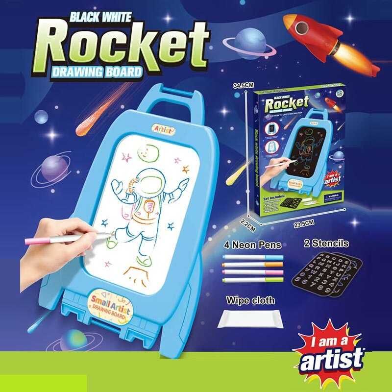 Дошка D 1239 (120/2) чорна та біла основи для малювання, 4 фломастери, 2 шаблони, наліпки, серветка, в коробці