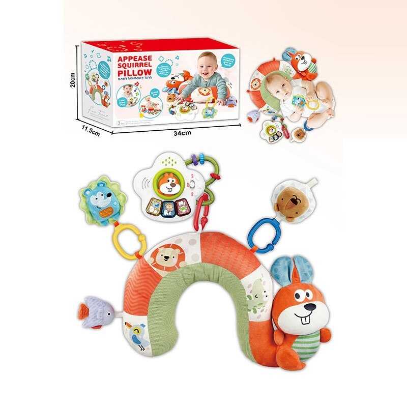 Розвивальна подушка BY 123 (15) "Білочка", підвіска-піаніно, 2 режими, мелодія, звуки нот і тварин, світло, пискавка, брязкальце, в коробці