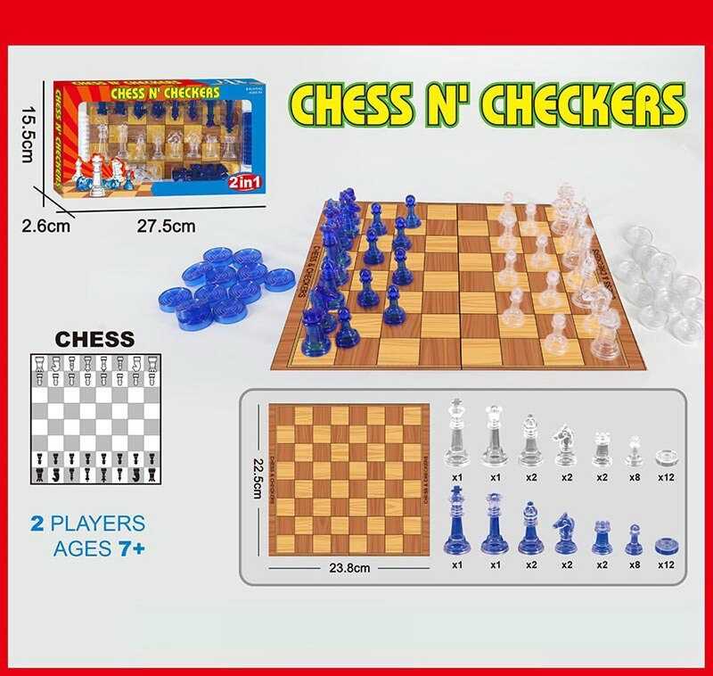 Шахи і шашки 8010 (144) 2в1, картонна дошка, 32 фігури для гри в шахи, 24 шашки, в коробці