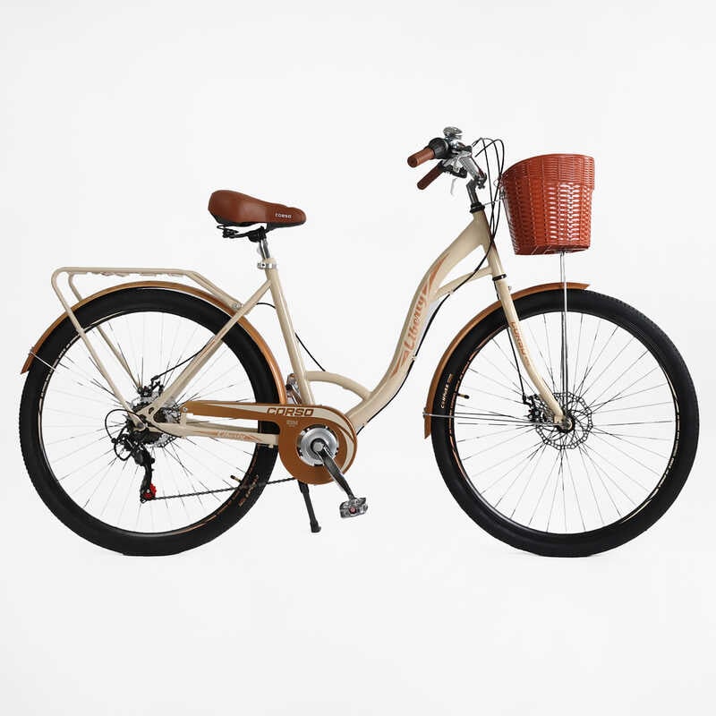 Велосипед міський Corso «Liberty» 28’’ дюймів LR-28406 (1) + КОШИK, сталева рама 20``, Shimano 7 швидкостей, корзина, багажник
