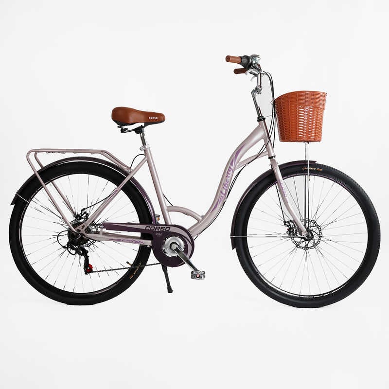 Велосипед міський Corso «Liberty» 28’’ дюймів LR-28833 (1) + КОШИK, сталева рама 20``, Shimano 7 швидкостей, корзина, багажник