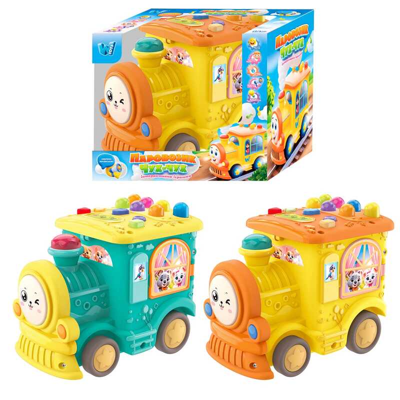 Музичний паровозик 95606 (72/2) "WToys", 2 кольори, ОЗВУЧУВАННЯ УКРАЇНСЬКОЮ МОВОЮ, казки, пісні, скоромовки, загадки, світло, пальчикові ігри, гра-стукалка, в коробці