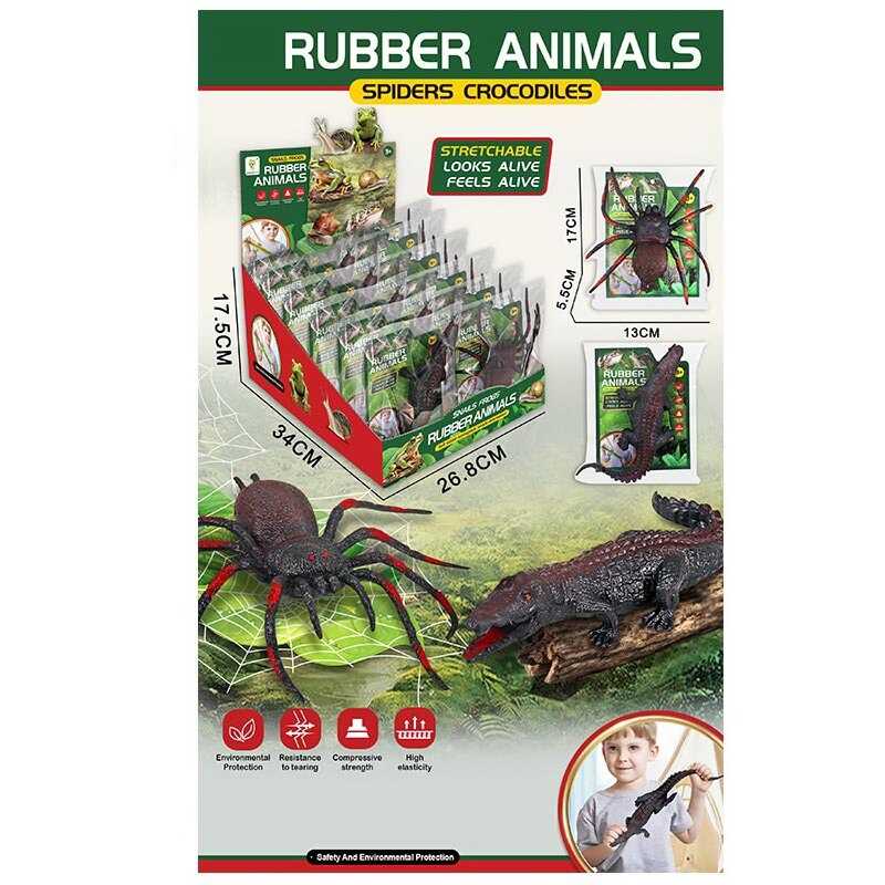 Тягучка 6006 B (18/2) ЦІНА ЗА 20 ШТУК В БЛОЦІ, крокодил і павук, гумовий тулуб і кінцівки, в коробці