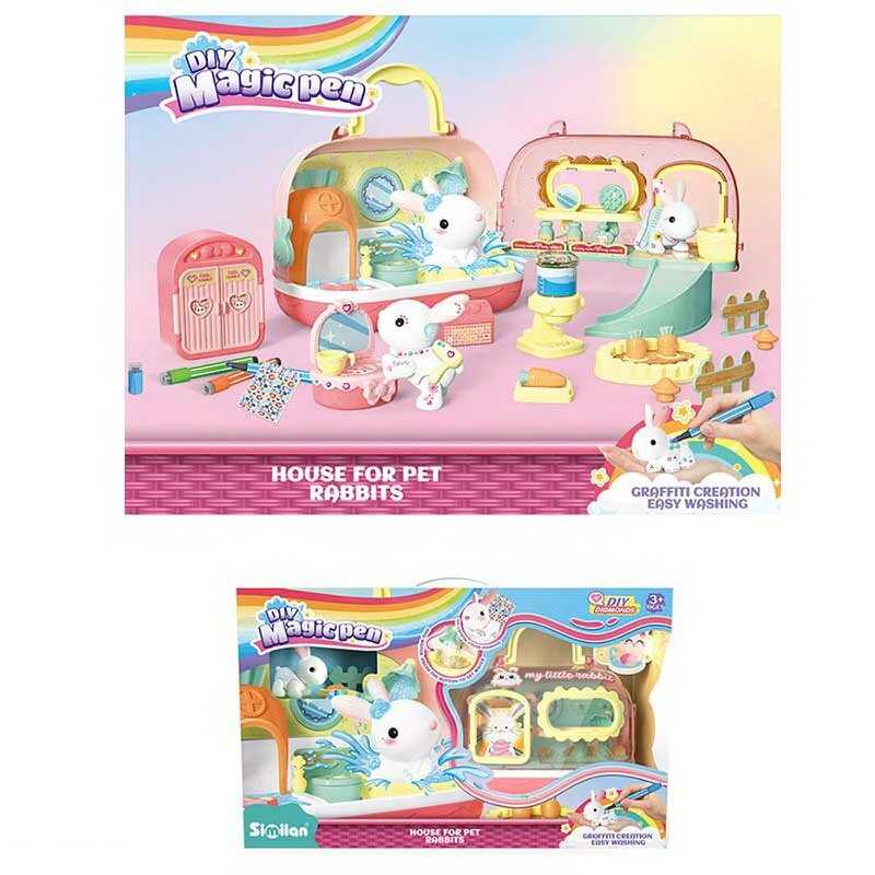 Набір для творчості QL 004 (10) флоксова фігурка, наліпки, аксесуари, механічна подача води, переноска, 2 кольорових фломастери, стрази, в коробці