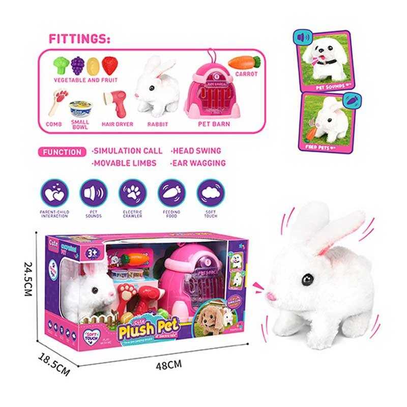 Улюбленець LK 004 A (8) “Кролик”, на батарейках, звук, рух лапками, головою і хвостиком, переноска, мисочки, фен, гребінець, в коробці